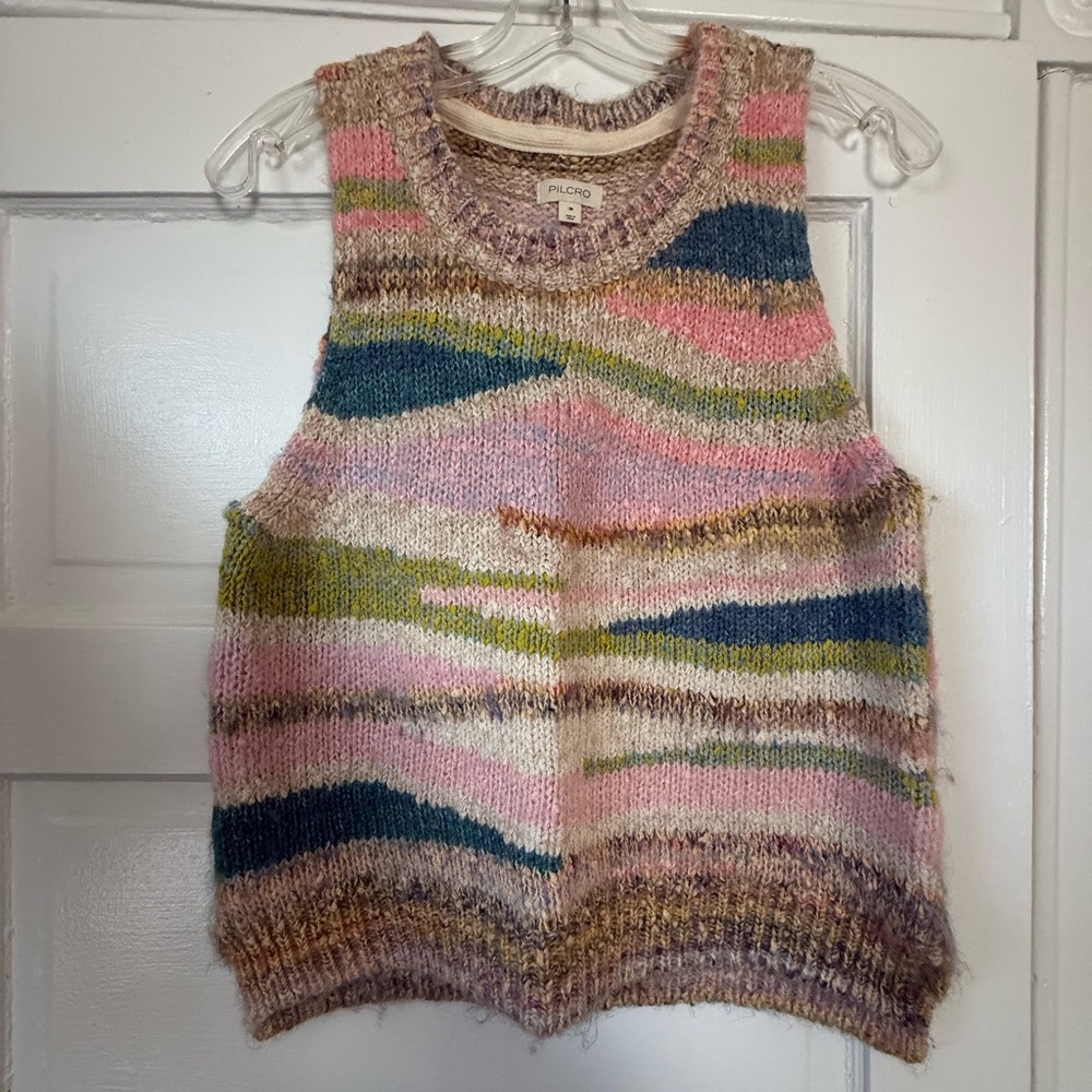 Pilcro Multicolor Knit Sleeveless Sweater Vest - Pink, Blue & Green